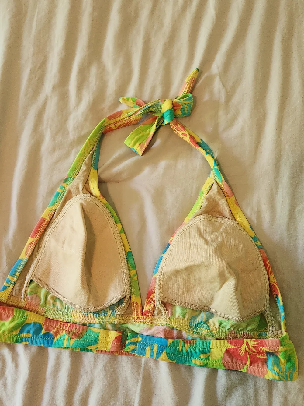 Tropical Floral Halter Bikini Top - Yellow Multicolor